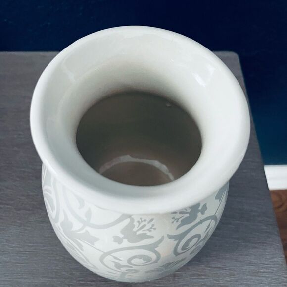 Ivory White Gray Damask Ceramic Vase - Picture 2 of 3